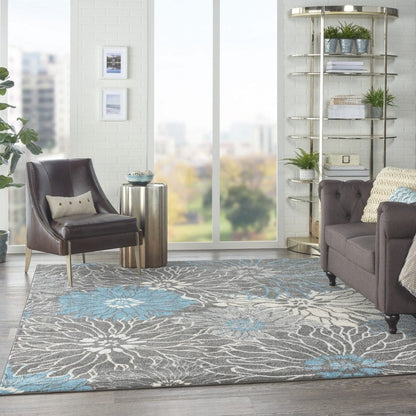 2’ X 3’ Charcoal And Blue Big Flower Scatter Rug
