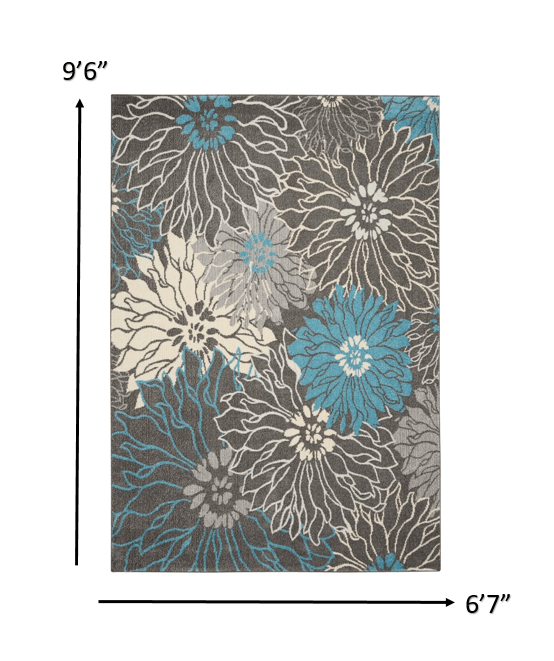 2’ X 3’ Charcoal And Blue Big Flower Scatter Rug