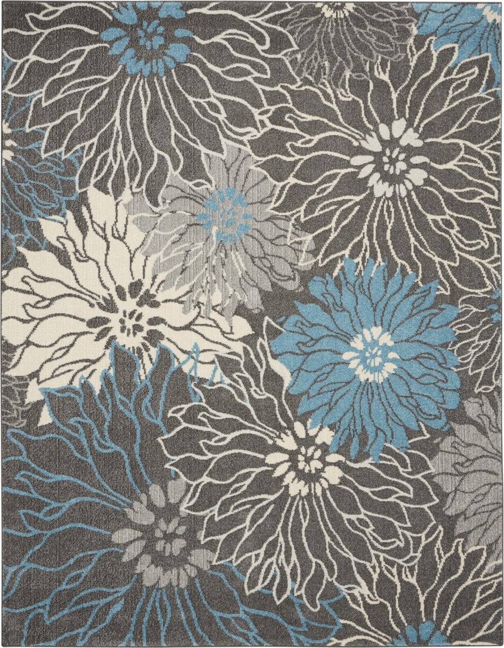 2’ X 3’ Charcoal And Blue Big Flower Scatter Rug