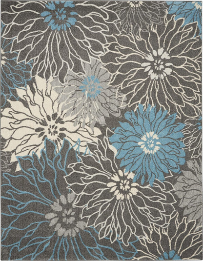 2’ X 3’ Charcoal And Blue Big Flower Scatter Rug