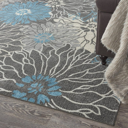 2’ X 3’ Charcoal And Blue Big Flower Scatter Rug