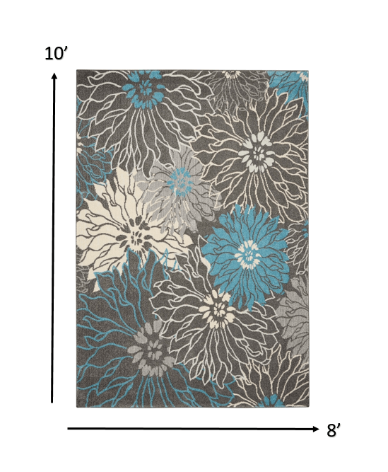 2’ X 3’ Charcoal And Blue Big Flower Scatter Rug