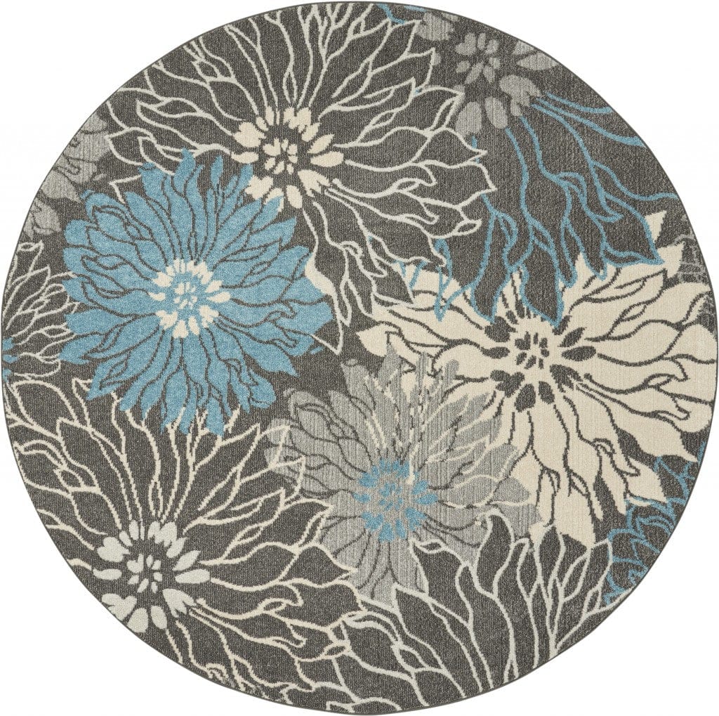 2’ X 3’ Charcoal And Blue Big Flower Scatter Rug