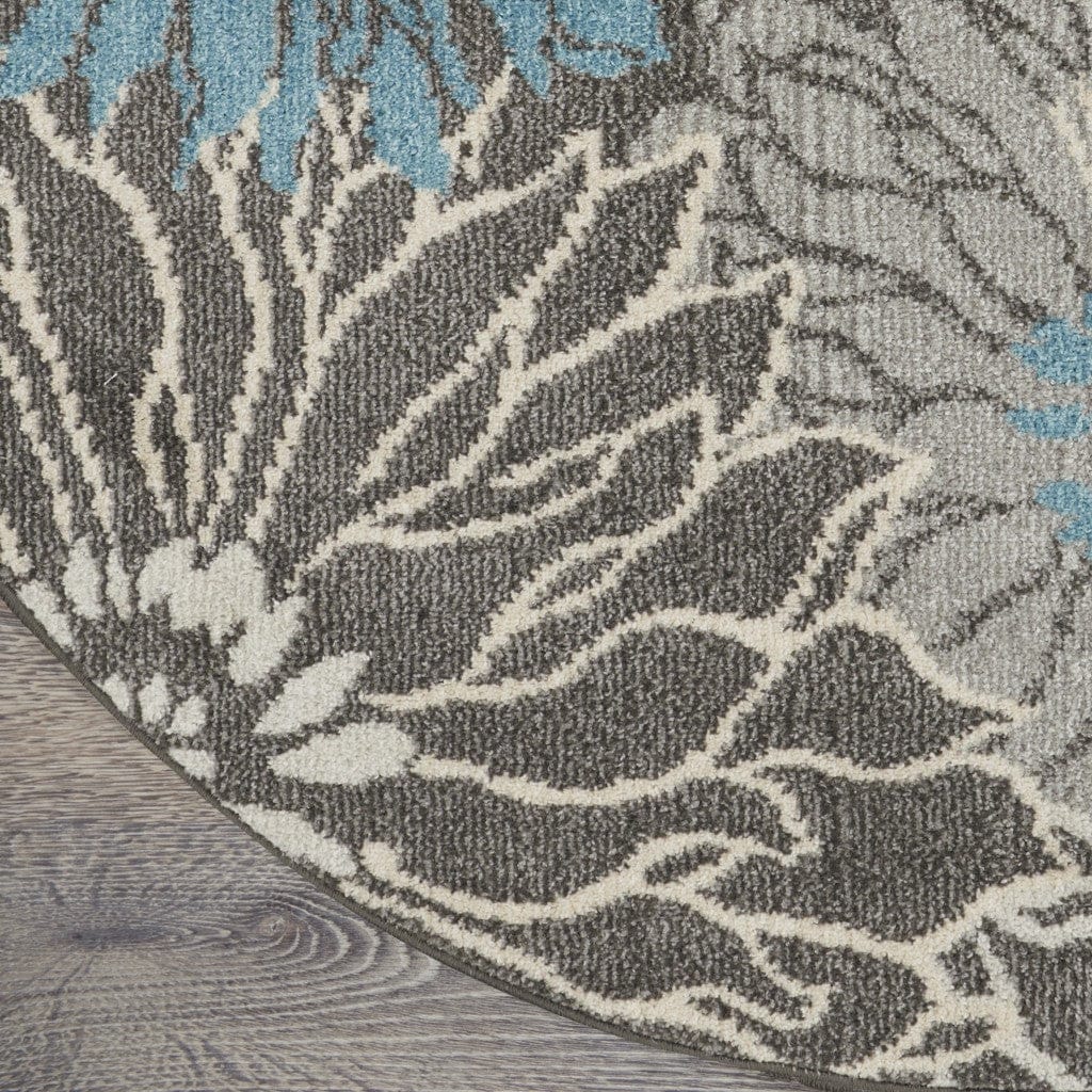 2’ X 3’ Charcoal And Blue Big Flower Scatter Rug