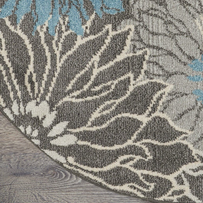 2’ X 3’ Charcoal And Blue Big Flower Scatter Rug