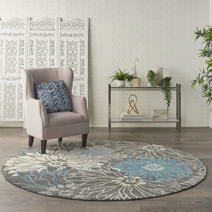 2’ X 3’ Charcoal And Blue Big Flower Scatter Rug