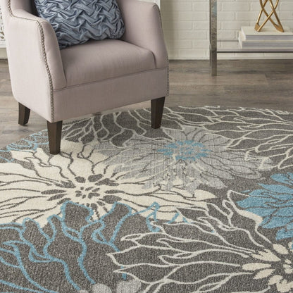 2’ X 3’ Charcoal And Blue Big Flower Scatter Rug