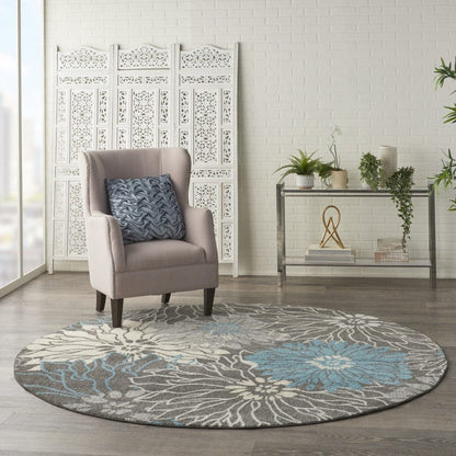 2’ X 3’ Charcoal And Blue Big Flower Scatter Rug