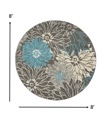 2’ X 3’ Charcoal And Blue Big Flower Scatter Rug