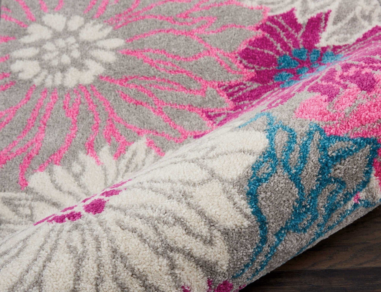 2’ X 6’ Gray And Pink Tropical Flower Runner Rug