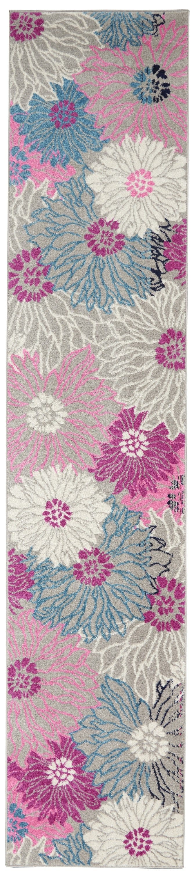 2’ X 6’ Gray And Pink Tropical Flower Runner Rug