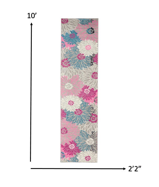 2’ X 6’ Gray And Pink Tropical Flower Runner Rug