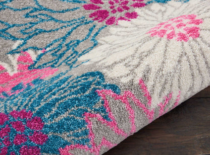 2’ X 6’ Gray And Pink Tropical Flower Runner Rug