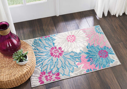 2’ X 6’ Gray And Pink Tropical Flower Runner Rug