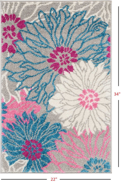 2’ X 6’ Gray And Pink Tropical Flower Runner Rug