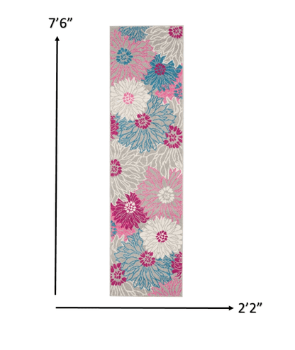 2’ X 6’ Gray And Pink Tropical Flower Runner Rug