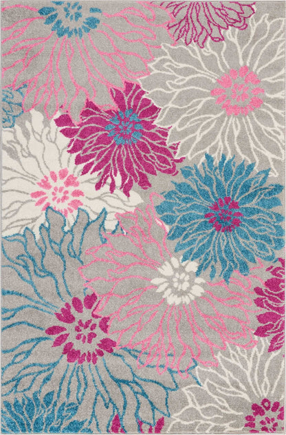 2’ X 6’ Gray And Pink Tropical Flower Runner Rug