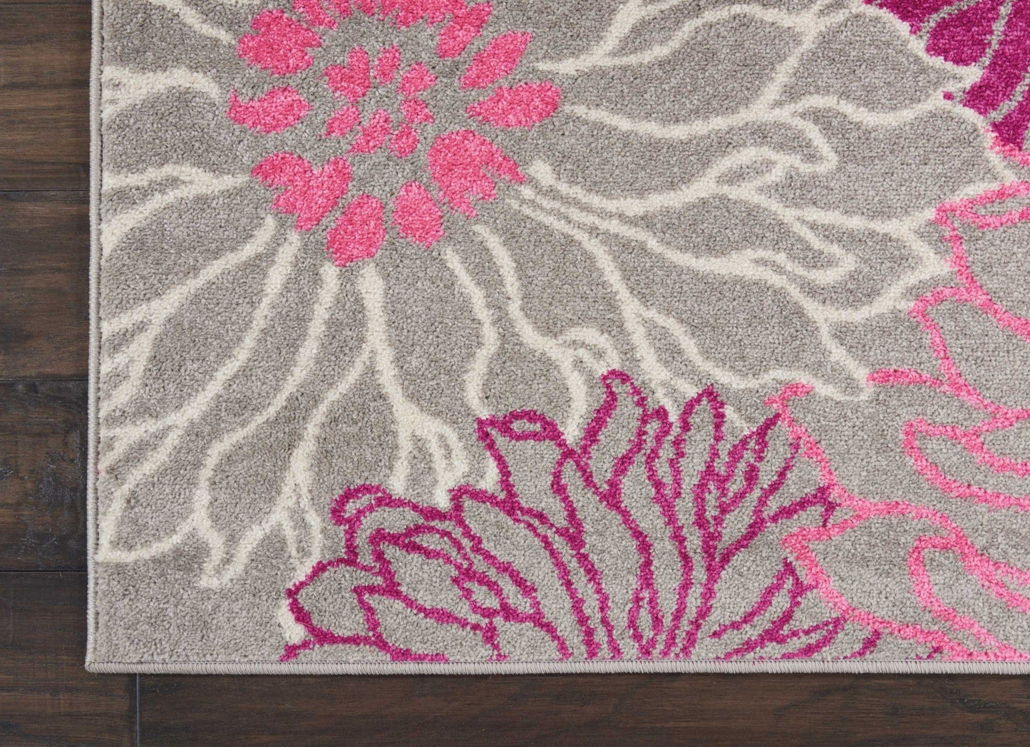 2’ X 6’ Gray And Pink Tropical Flower Runner Rug
