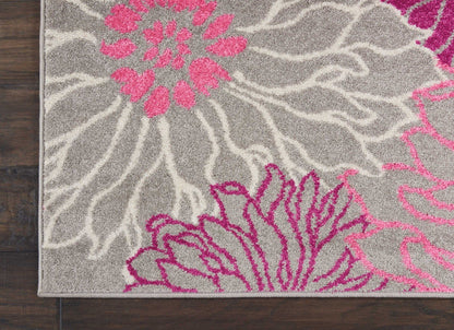 2’ X 6’ Gray And Pink Tropical Flower Runner Rug