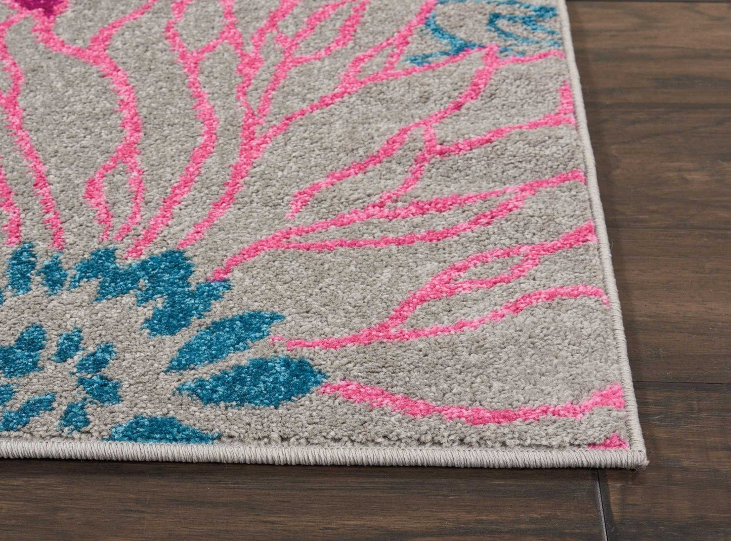 2’ X 6’ Gray And Pink Tropical Flower Runner Rug