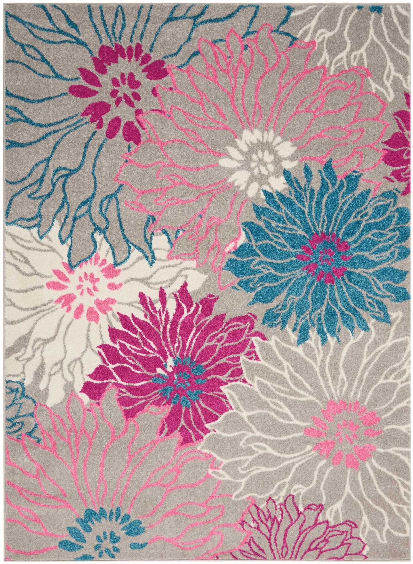 2’ X 6’ Gray And Pink Tropical Flower Runner Rug