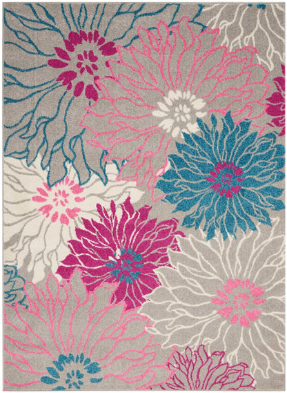 2’ X 6’ Gray And Pink Tropical Flower Runner Rug