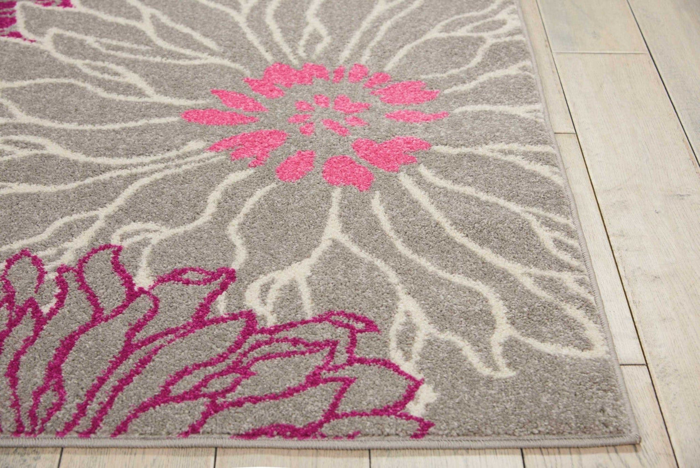 2’ X 6’ Gray And Pink Tropical Flower Runner Rug