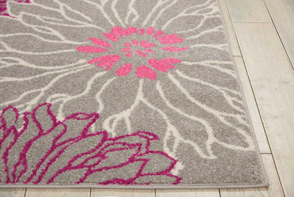 2’ X 6’ Gray And Pink Tropical Flower Runner Rug