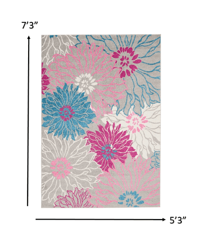 2’ X 6’ Gray And Pink Tropical Flower Runner Rug