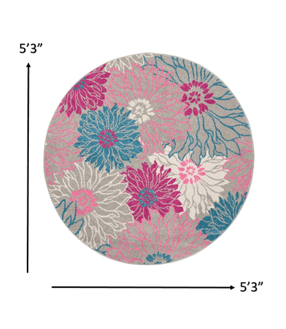 2’ X 6’ Gray And Pink Tropical Flower Runner Rug