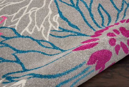 2’ X 6’ Gray And Pink Tropical Flower Runner Rug