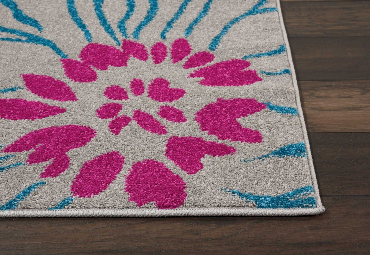 2’ X 6’ Gray And Pink Tropical Flower Runner Rug