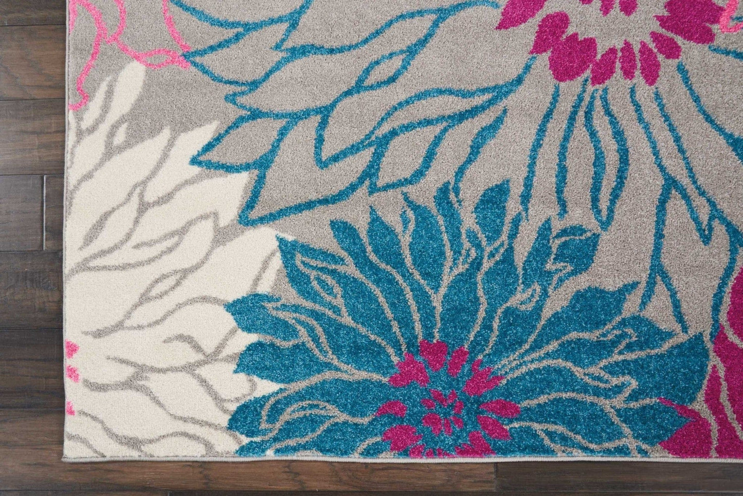 2’ X 6’ Gray And Pink Tropical Flower Runner Rug