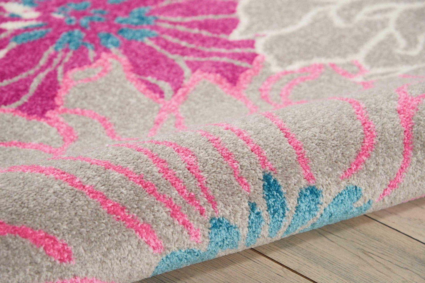 2’ X 6’ Gray And Pink Tropical Flower Runner Rug