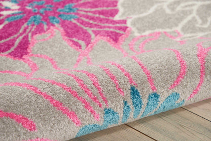 2’ X 6’ Gray And Pink Tropical Flower Runner Rug