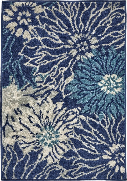 2’ X 3’ Navy And Ivory Floral Scatter Rug