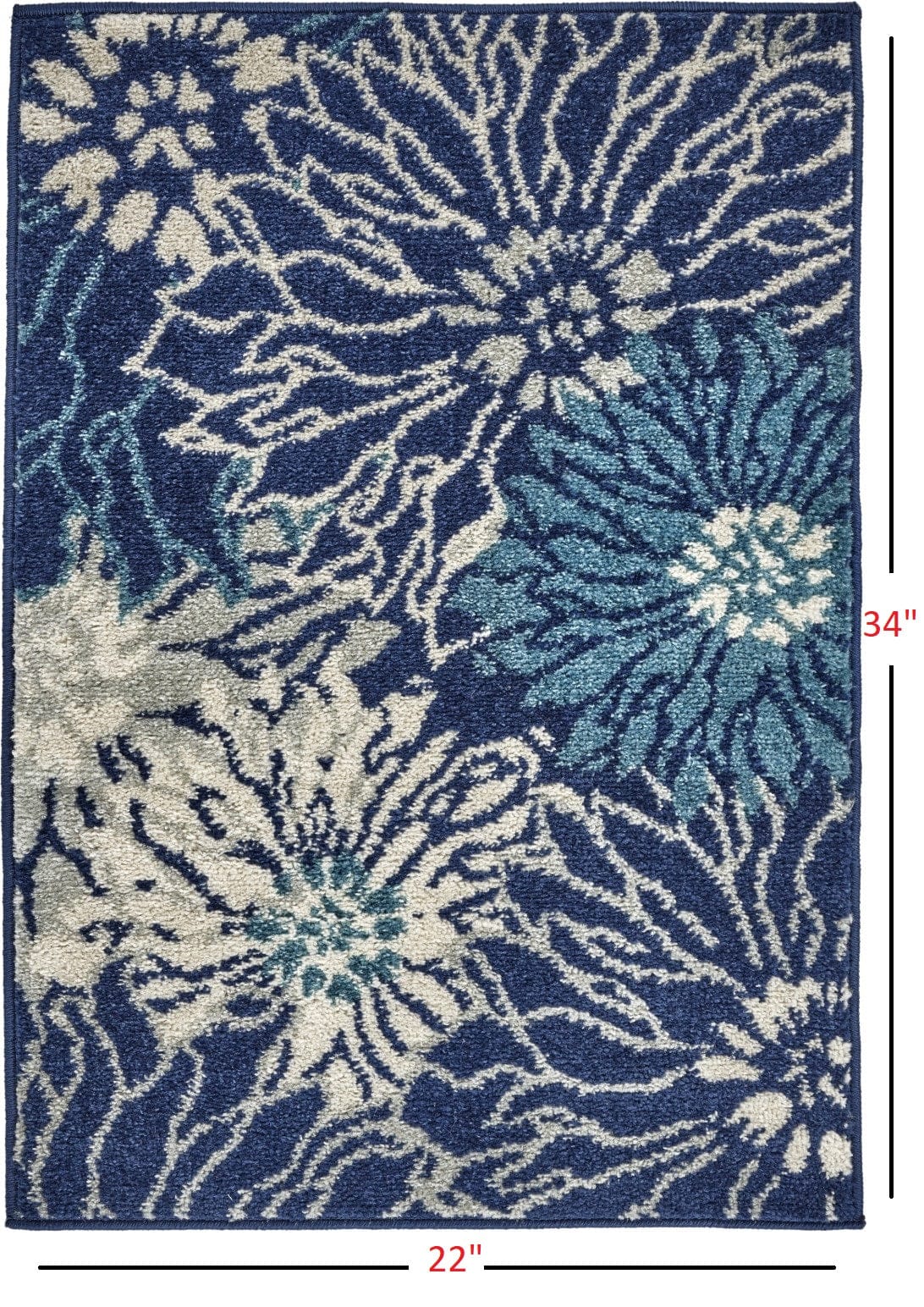 2’ X 3’ Navy And Ivory Floral Scatter Rug