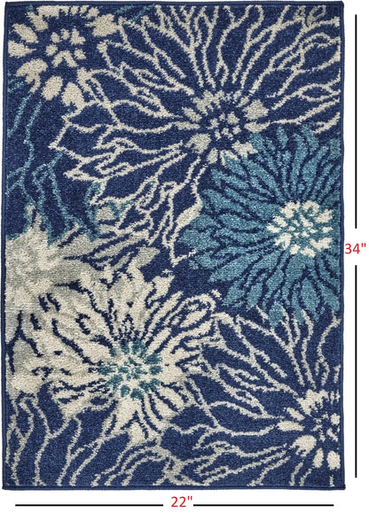 2’ X 3’ Navy And Ivory Floral Scatter Rug