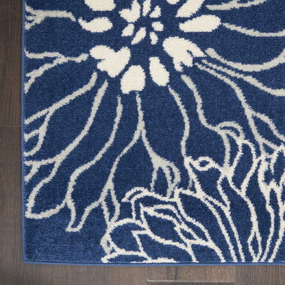 2’ X 3’ Navy And Ivory Floral Scatter Rug