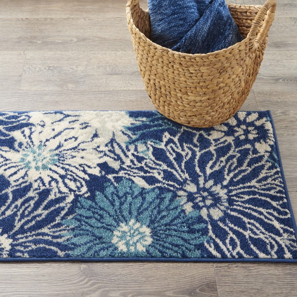 2’ X 3’ Navy And Ivory Floral Scatter Rug