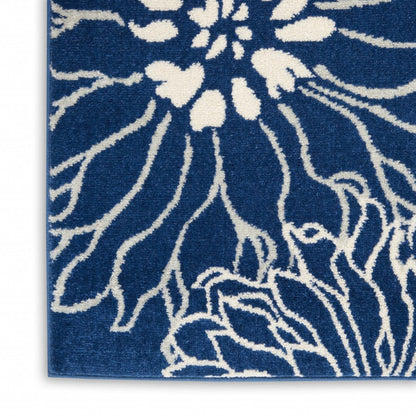 2’ X 3’ Navy And Ivory Floral Scatter Rug