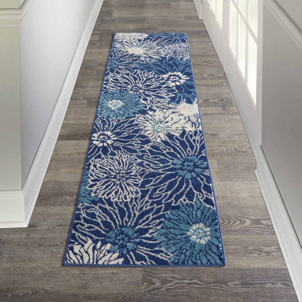 2’ X 3’ Navy And Ivory Floral Scatter Rug