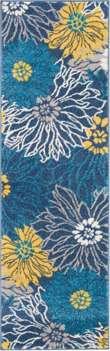 2’ X 10’ Blue Tropical Flower Runner Rug