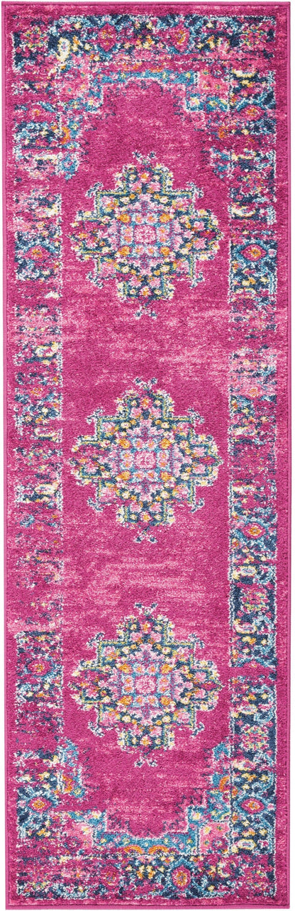2’ X 10’ Fuchsia And Blue Distressed Runner Rug