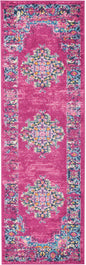 2’ X 10’ Fuchsia And Blue Distressed Runner Rug