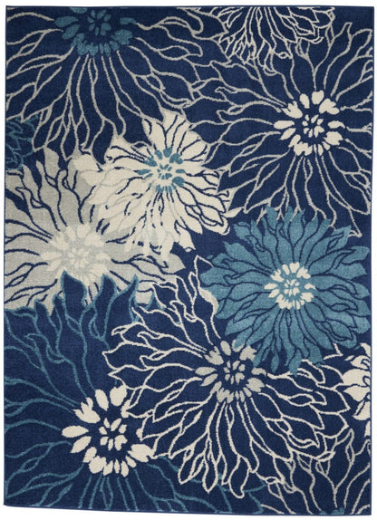 4’ X 6’ Navy And Ivory Floral Area Rug
