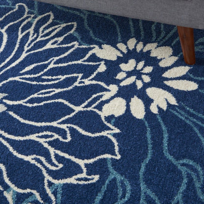 4’ X 6’ Navy And Ivory Floral Area Rug