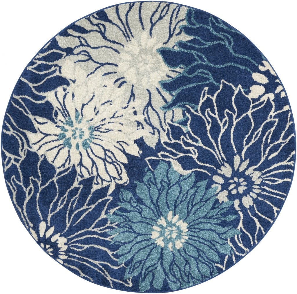 2’ X 3’ Navy And Ivory Floral Scatter Rug