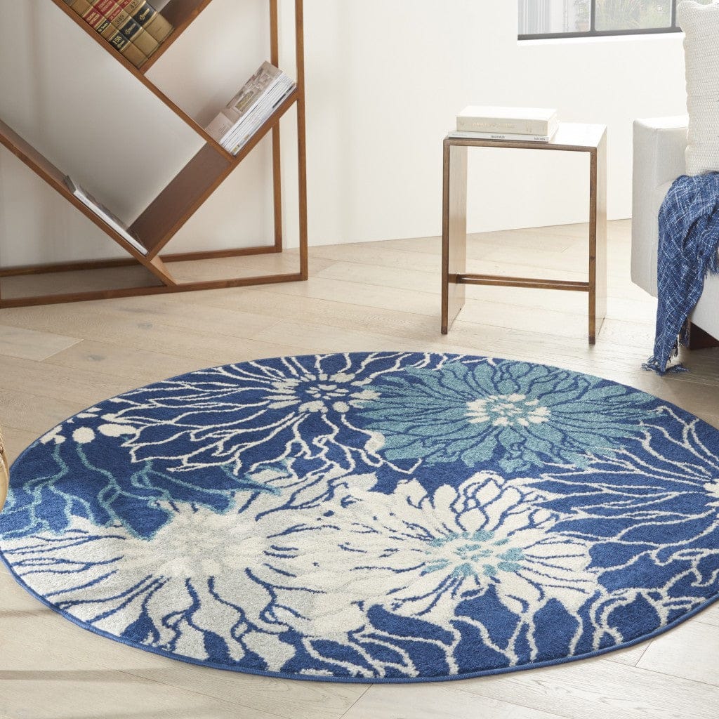 2’ X 3’ Navy And Ivory Floral Scatter Rug