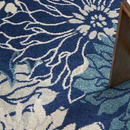 2’ X 3’ Navy And Ivory Floral Scatter Rug